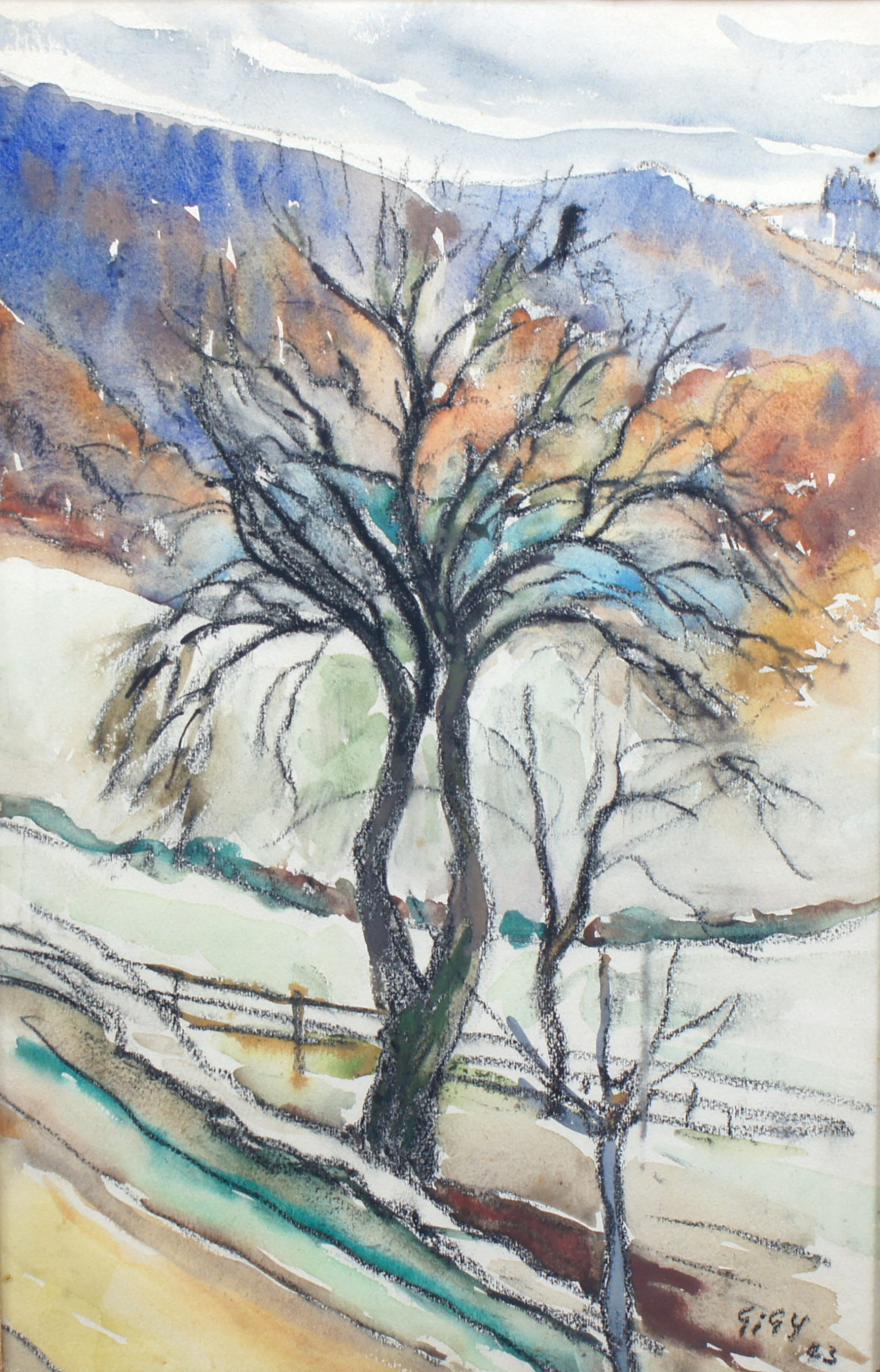 <i>Arbre sans feuilles en automne/hiver</i> 1943 – Aquarelle, 43x27.5 cm