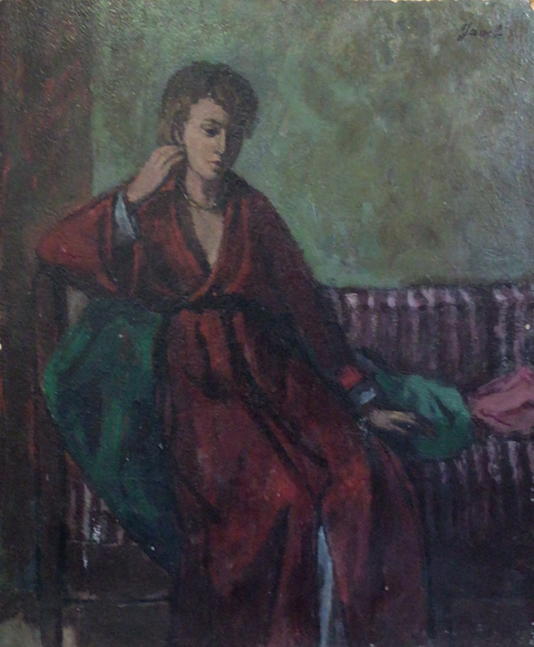 La robe rouge  – Huile, Panneau, 62.5x52.5 cm