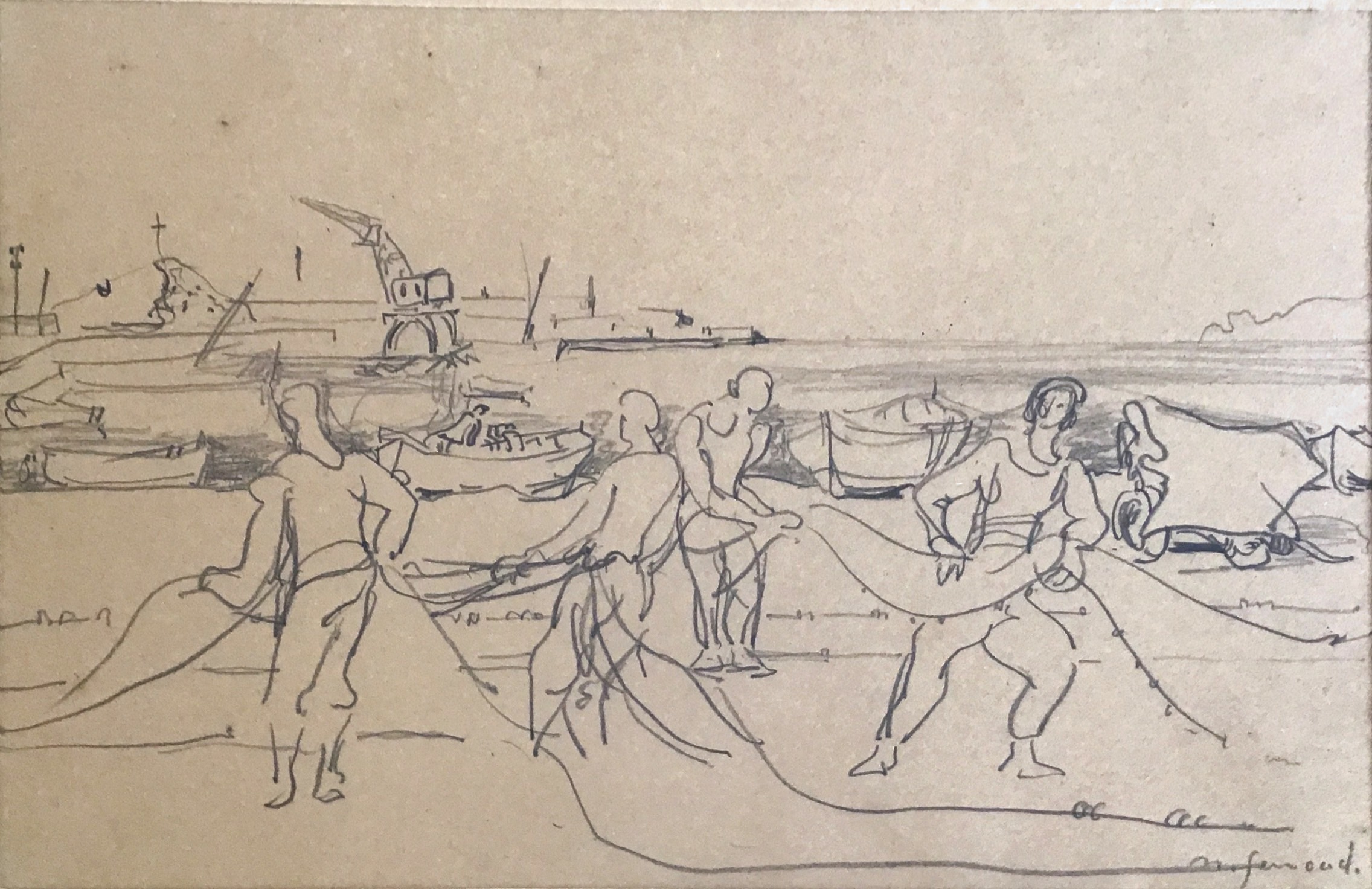 <i>Pêcheurs ramassant les filets</i>  – Crayon, Papier, 31x21 cm