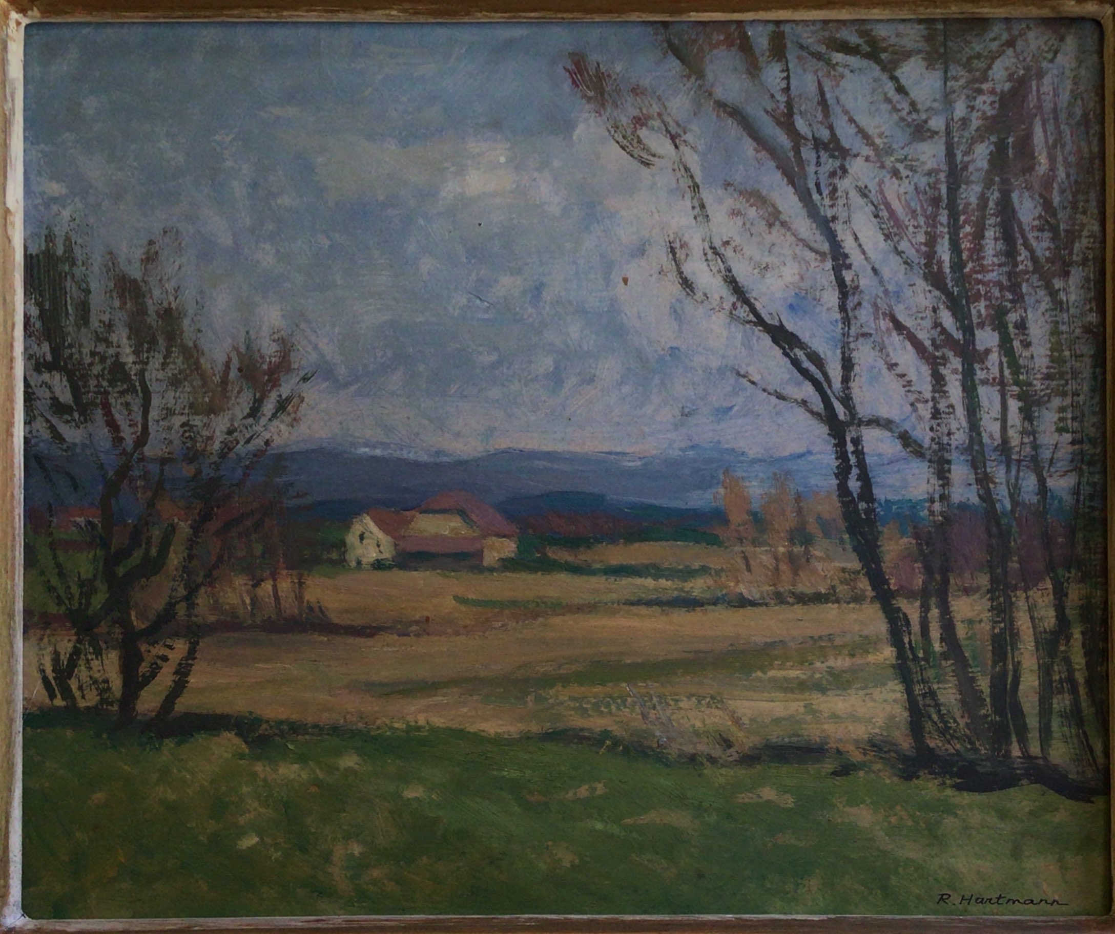 <i>Paysage avec ferme</i>  – Carton, Huile, 27x22 cm