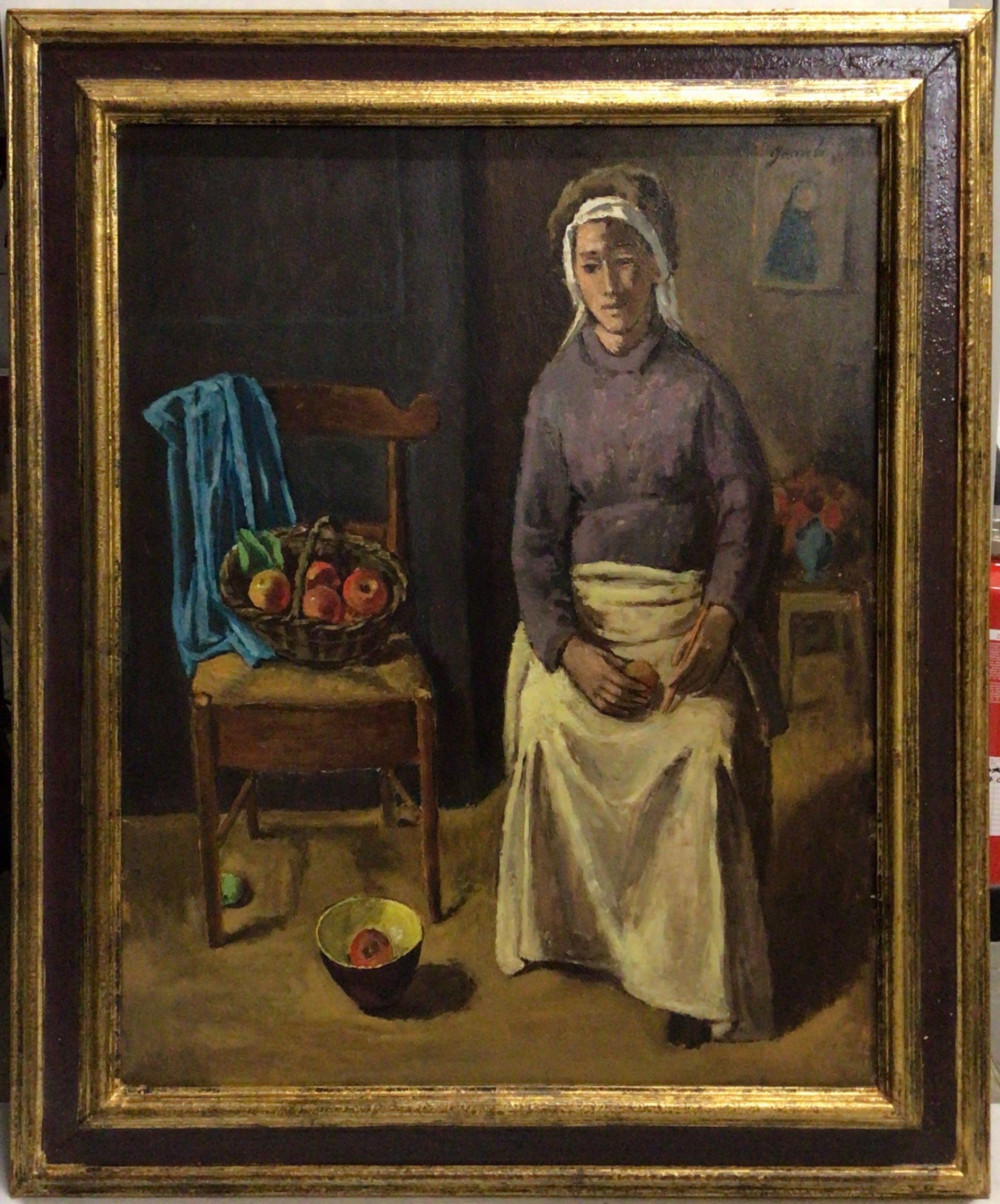 Ménagère à la chaise 1980 – Huile, Panneau, 81x65 cm