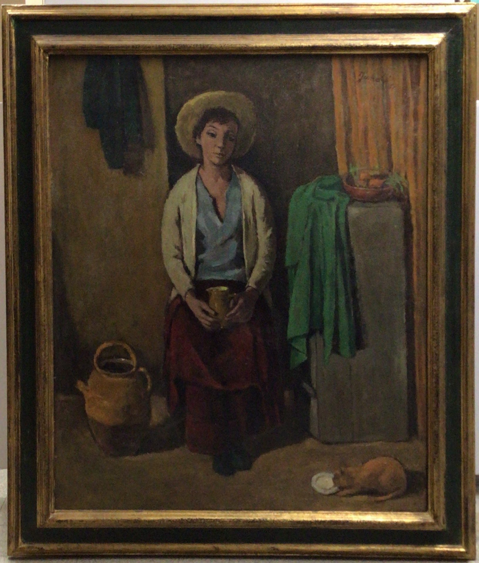 Jeune ménagère au chat 1981 – Huile, Panneau, 89x75 cm