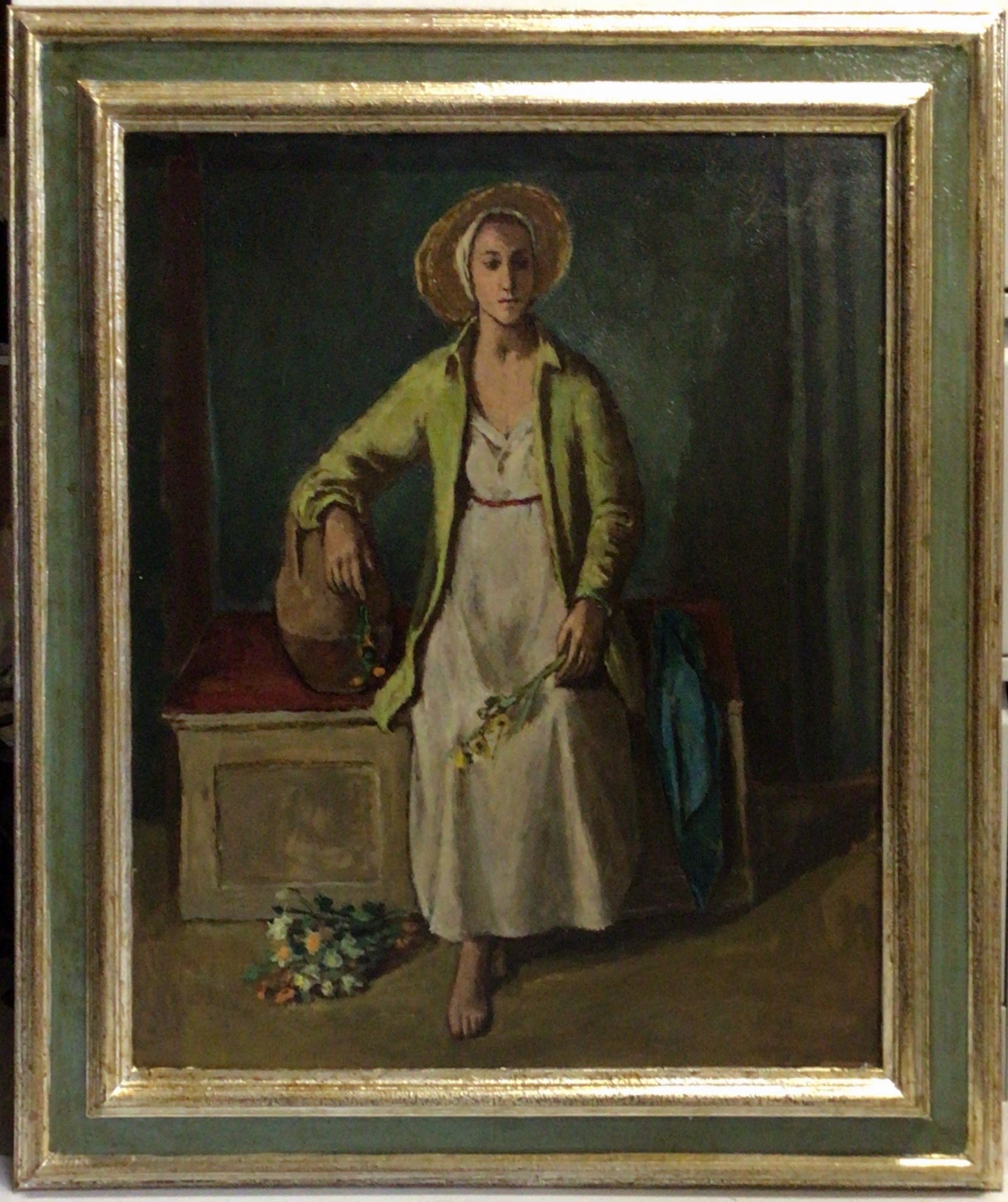 Ménagère au chapeau 1991 – Huile, Panneau, 73x61 cm
