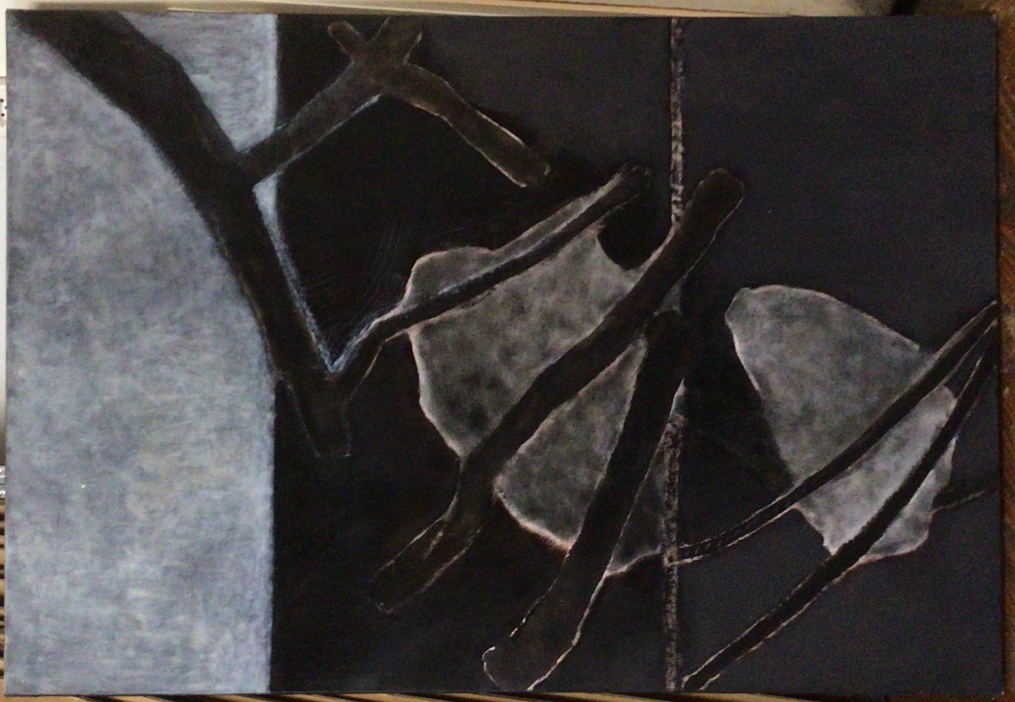 <i>Structures sur fond blanc et noir </i>  – Huile, Toile, 81.5x116 cm