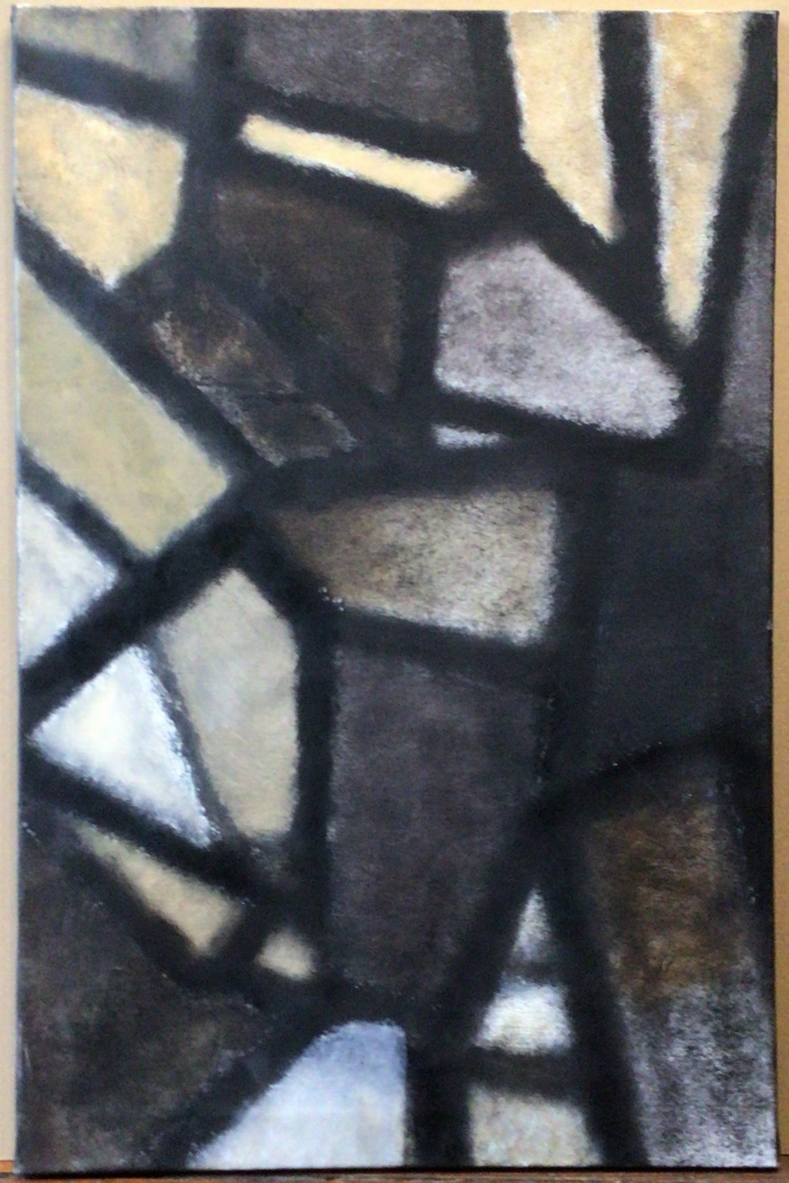 <i>Structures géométriques noires</i>  – Huile, Toile, 92x61 cm