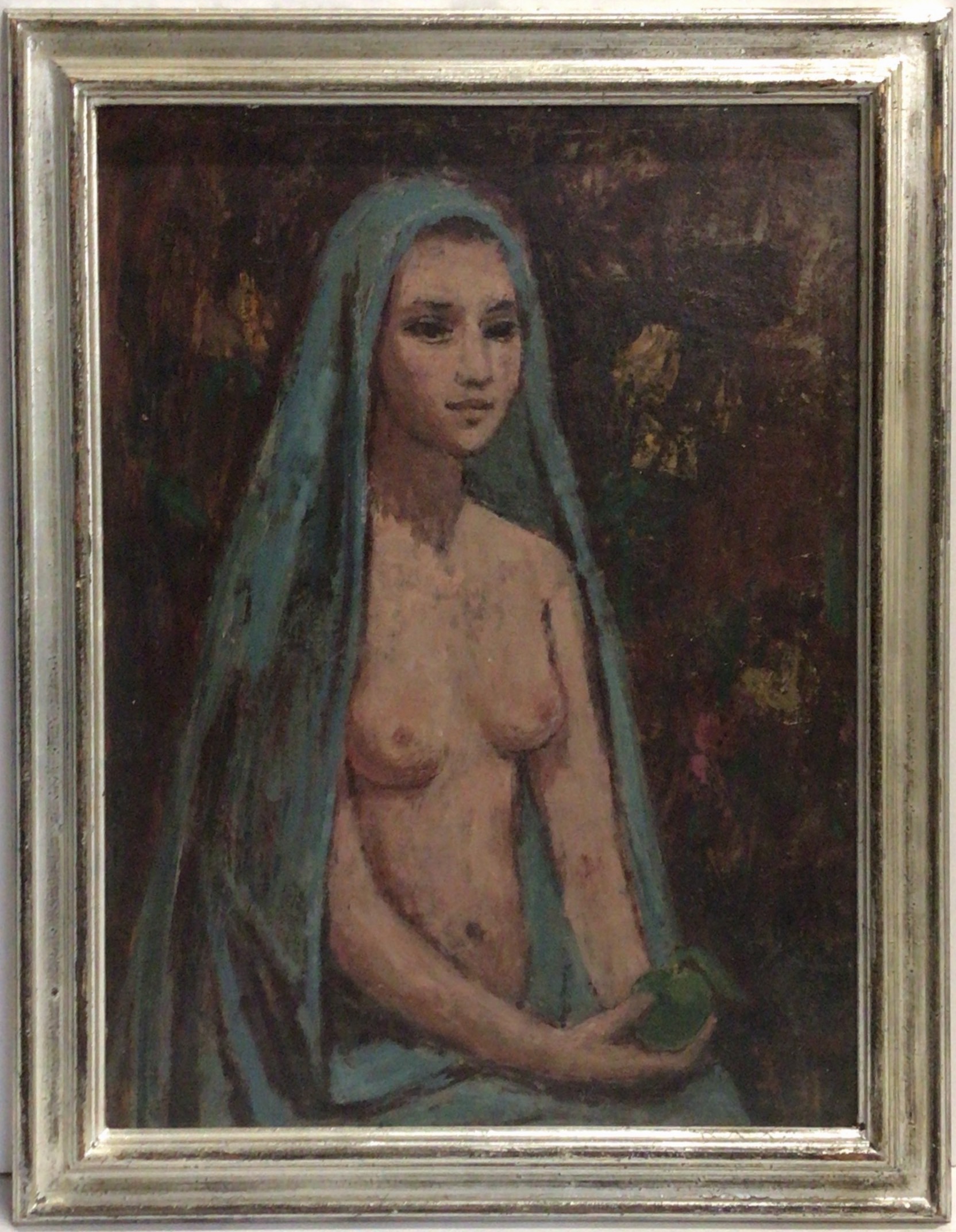 Nu à la draperie verte 1970 – Huile, Panneau, 65.5x50 cm