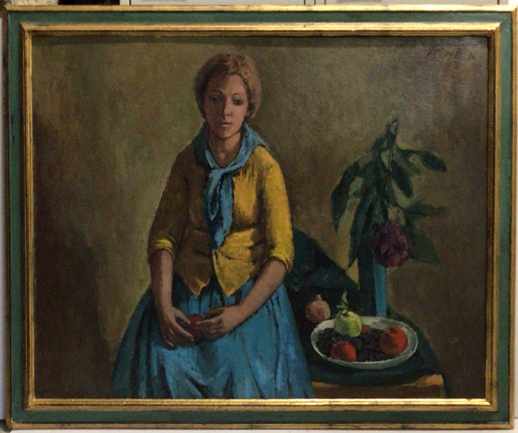 Ménagère au foulard bleu 1976 – Huile, Panneau, 72x94.5 cm