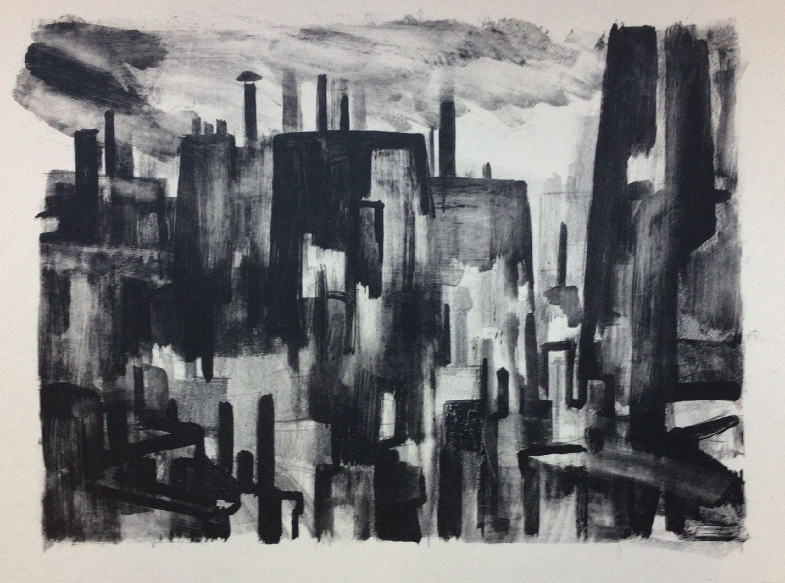 <i>Maisons et cheminée à Montparnasse</i>  – Lithographie, Papier, 50x65 cm