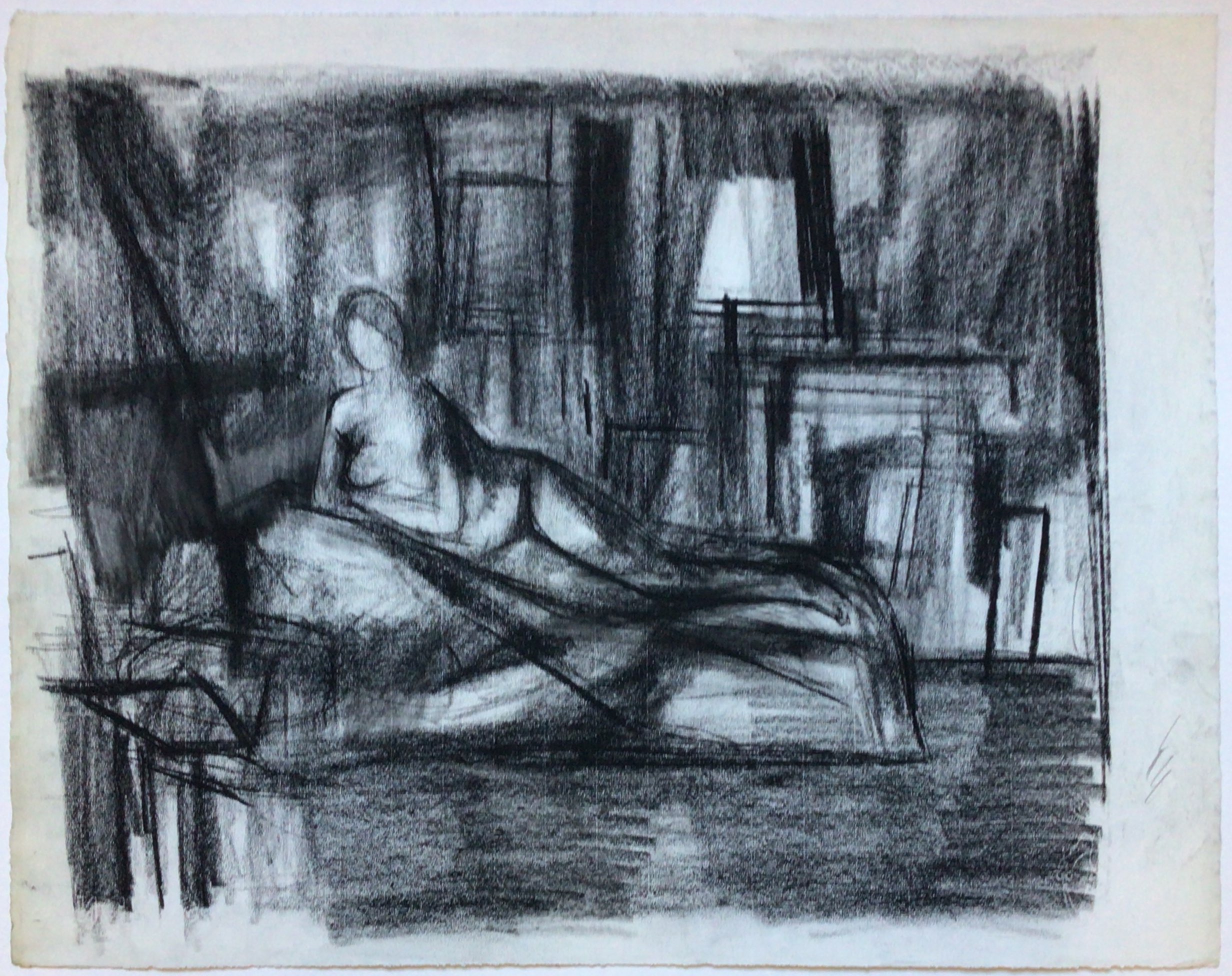 <i>Nu couché dans l’atelier</i>  – Fusain, Papier, 49x62.5 cm