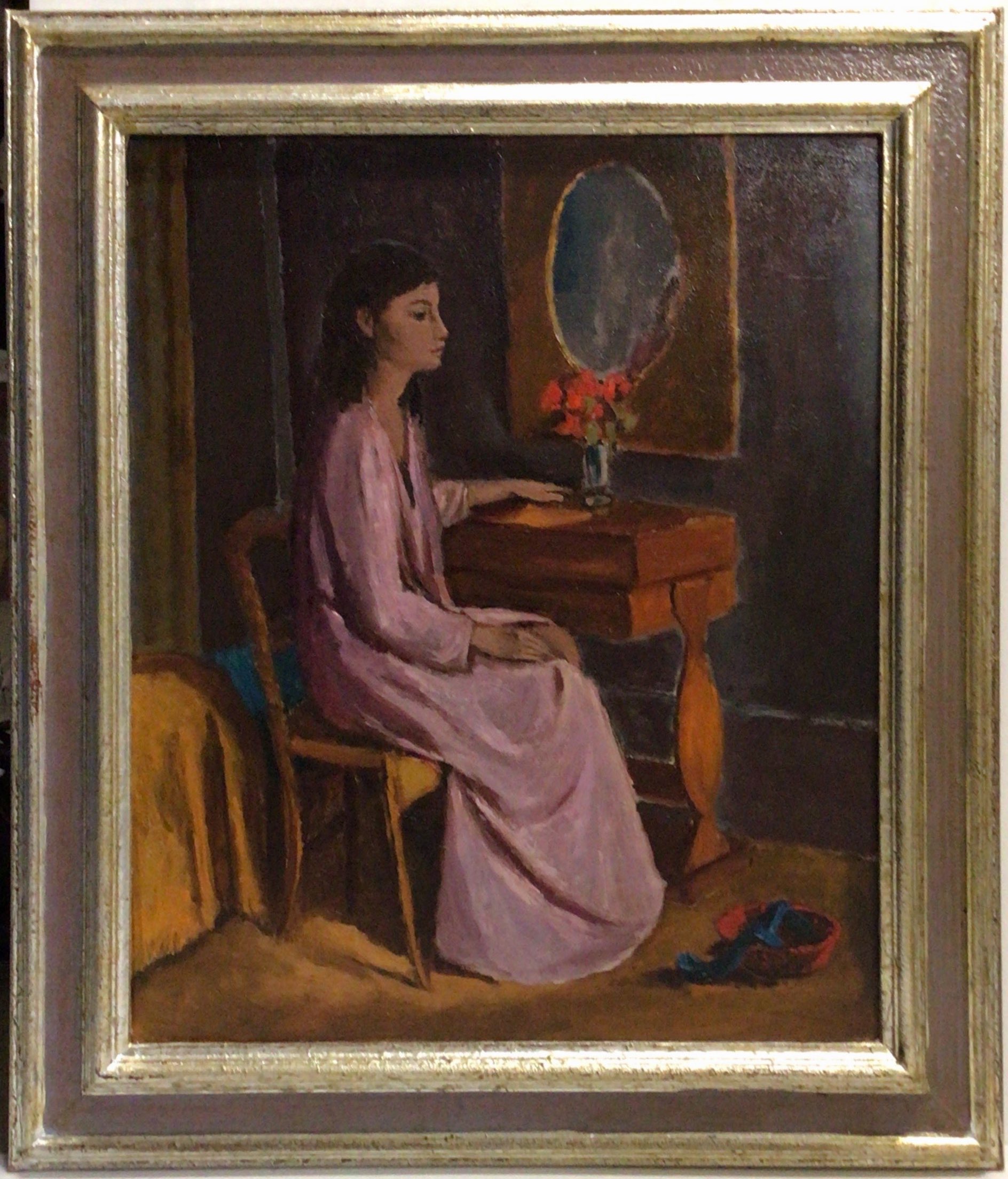 Jeune femme au miroir 1980 – Huile, Panneau, 68.5x60 cm