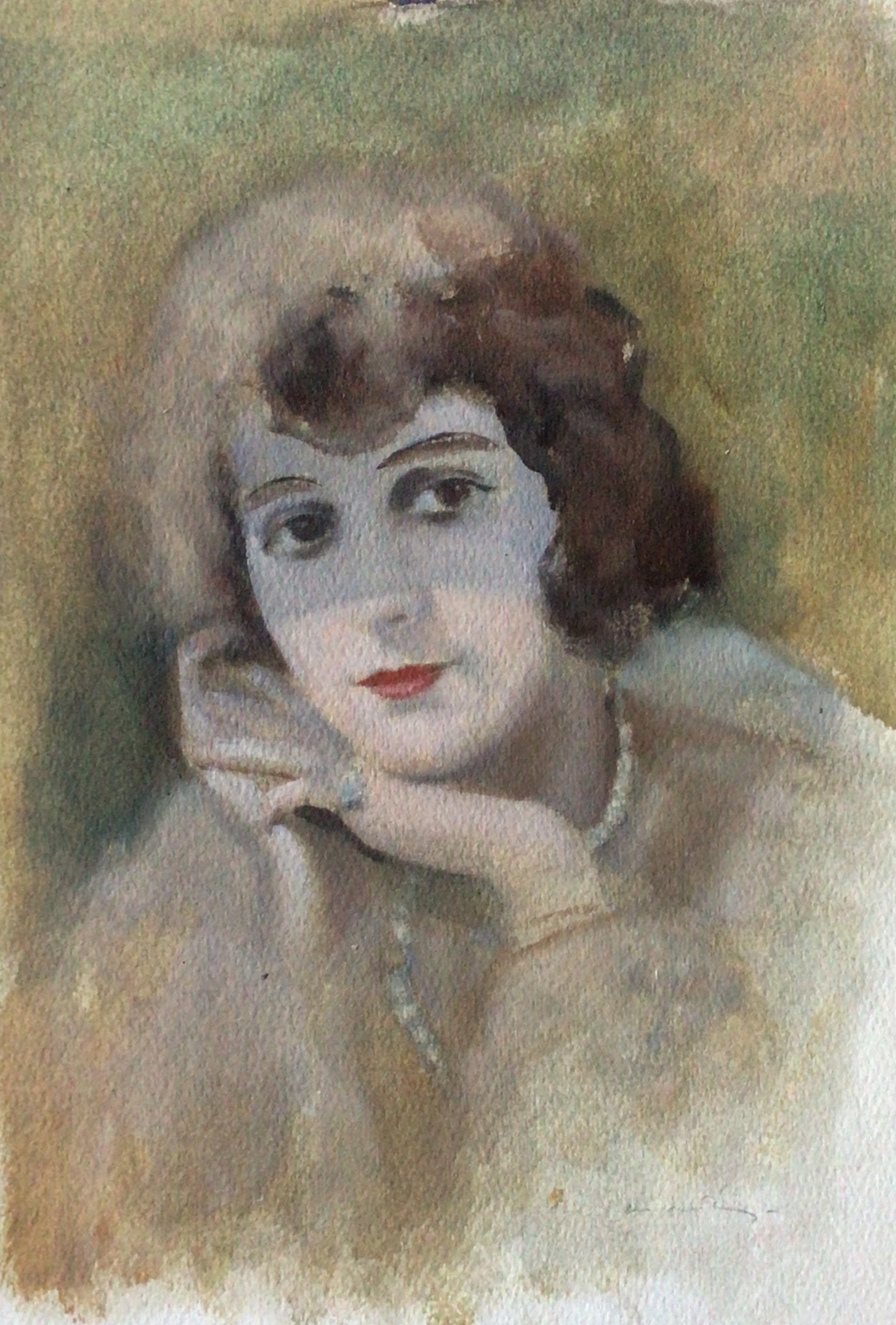 <i>Jeune femme pensive</i> Vers 1930 – Gouache, Papier, 28 x 21 cm