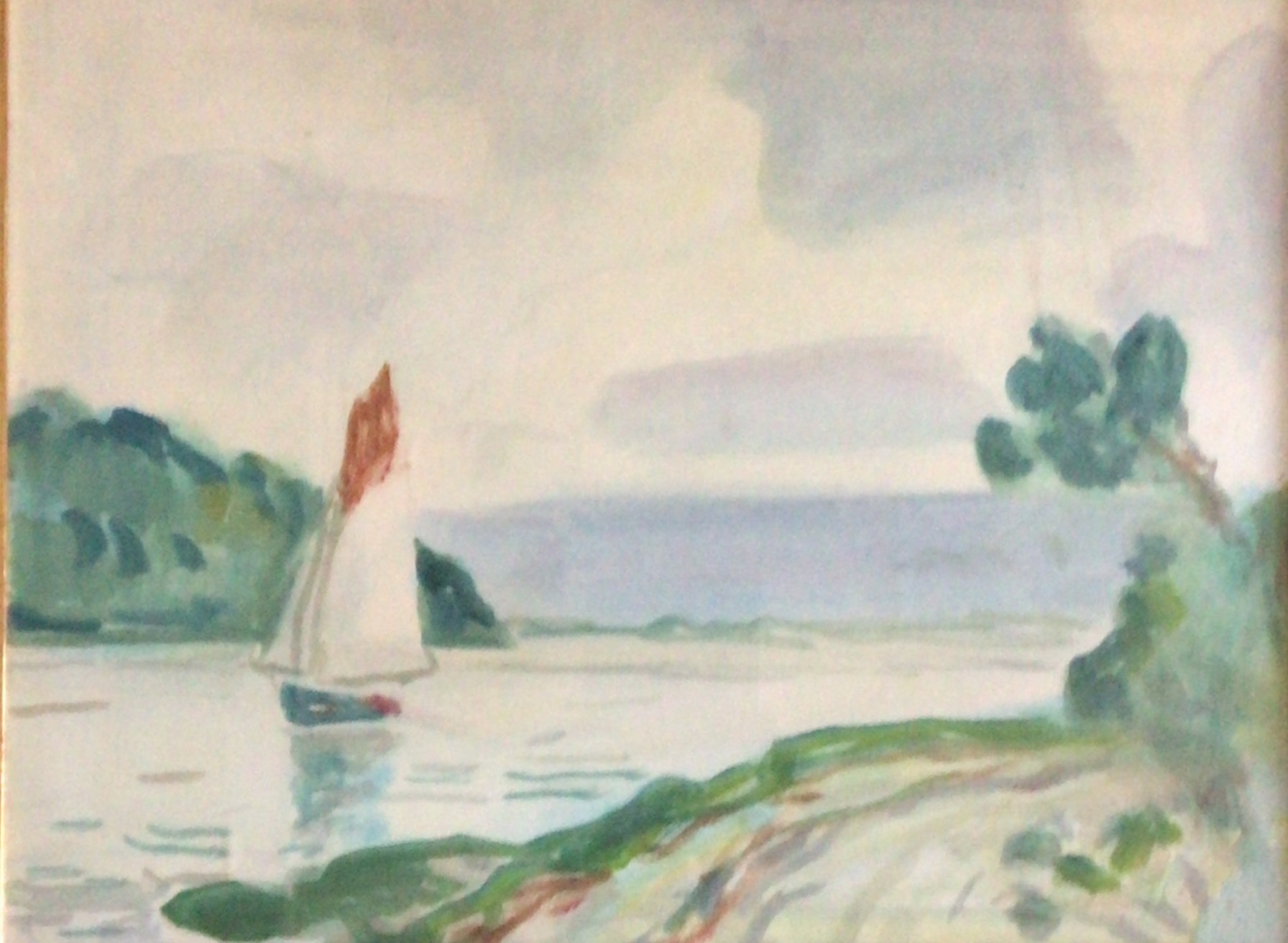 Le Trieux (Bretagne) Vers 1930 – Gouache, Panneau, 47 x 62 cm