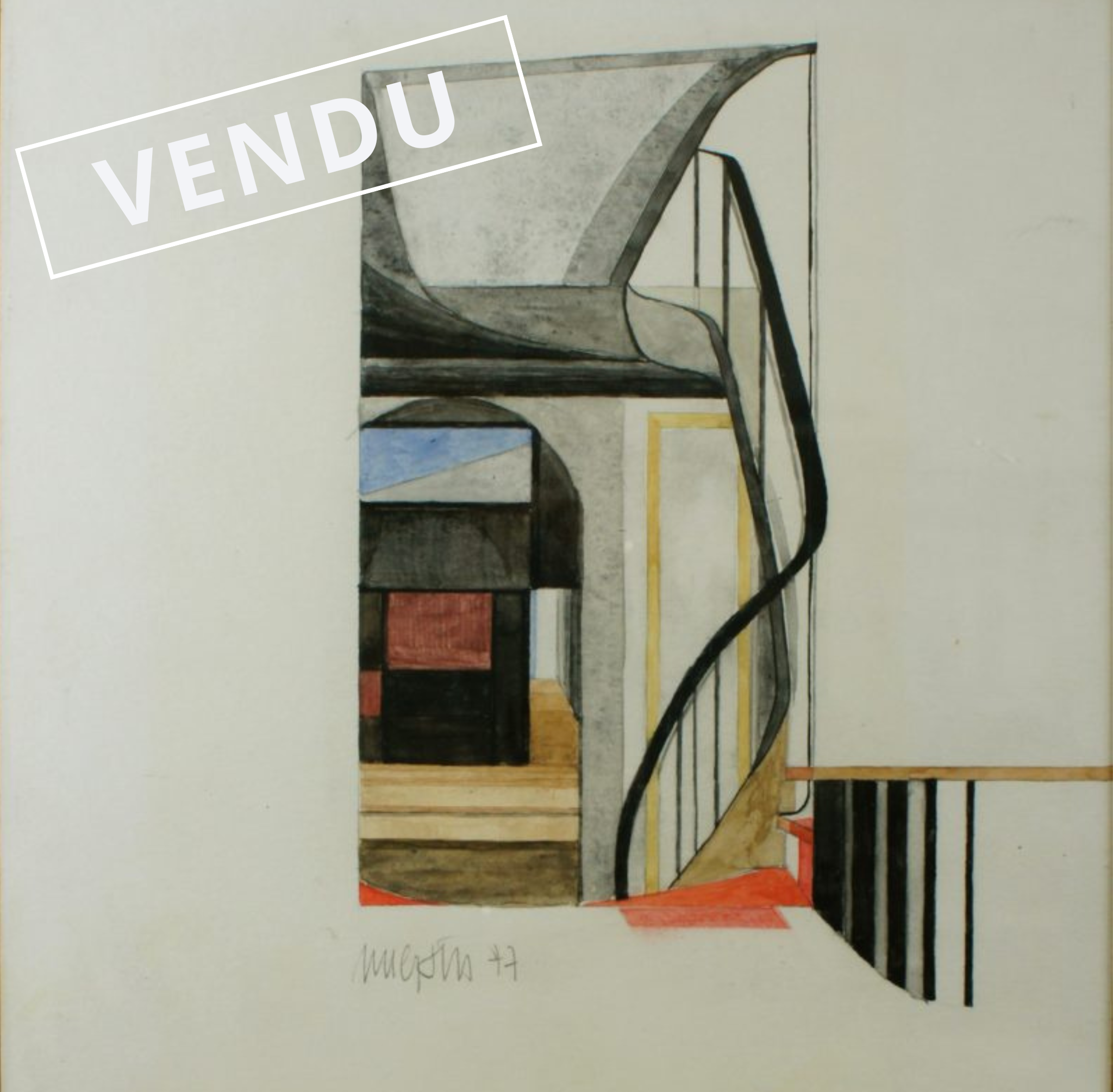 <i>Entrée avec escalier</i> 1977 – Aquarelle, 24x35 cm
